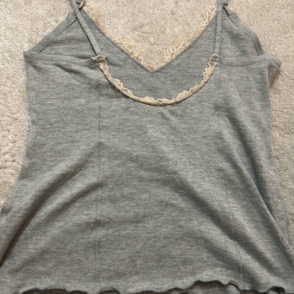 Free People Lace-Trim Camisole Babydoll Tank Top - Gray - Picture 2 of 6